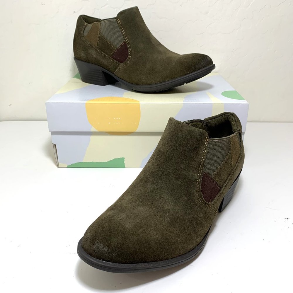Earth Origins Christine Booties Suede Patchwork Western Boots Olive Green Size 9